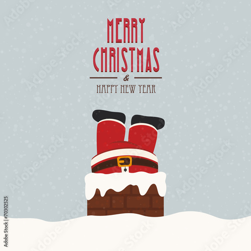 santa stuck in chimney vintage snow background
