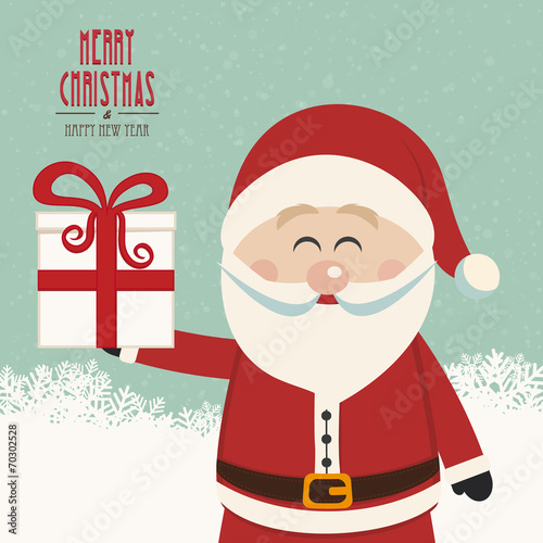 santa claus hold christmas gift snowy background