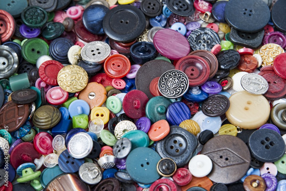 Many buttons of various shapes and colors Many buttons of various shapes and colors
