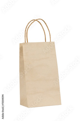 brown paper shopping bag on white