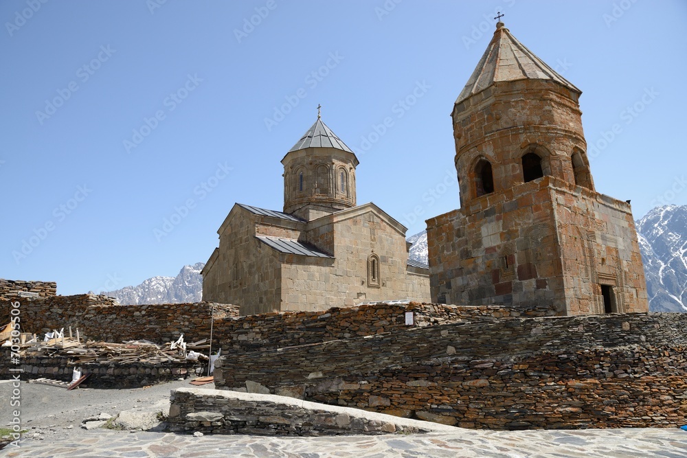 Holy Trinity Church on the climb to Mount Kazbek, Kazbegi