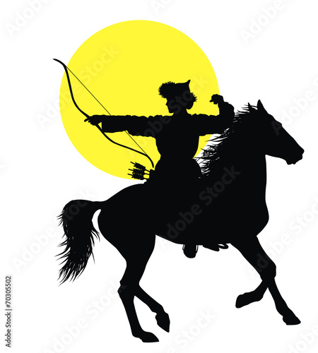 Medieval oriental horseman with bow vector silhouette