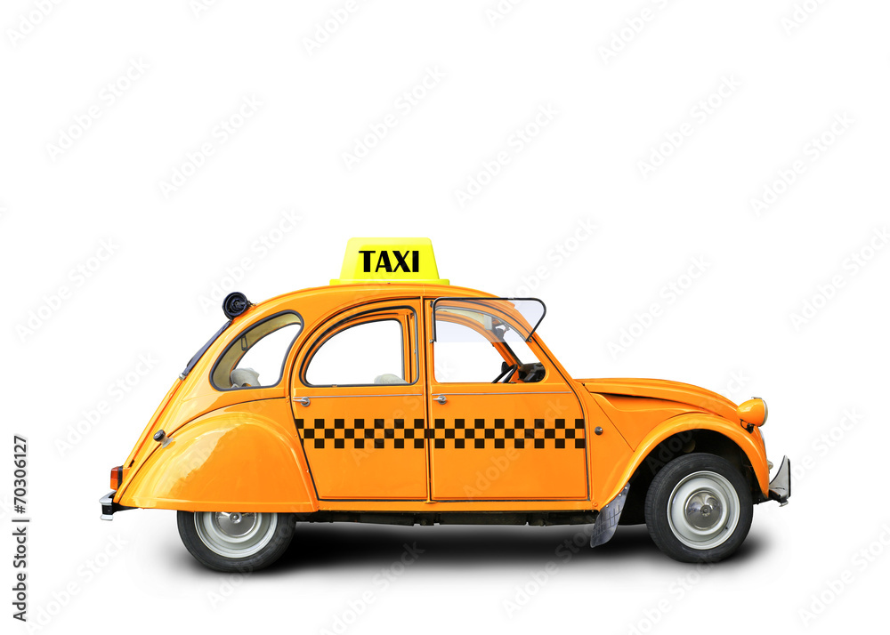 Taxi, retro car orange color on the white background