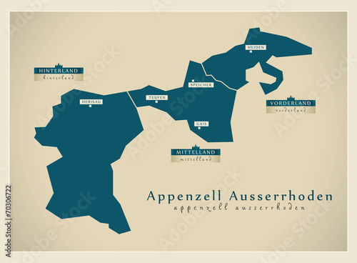 Moderne Landkarte - Appenzell Ausserrhoden CH