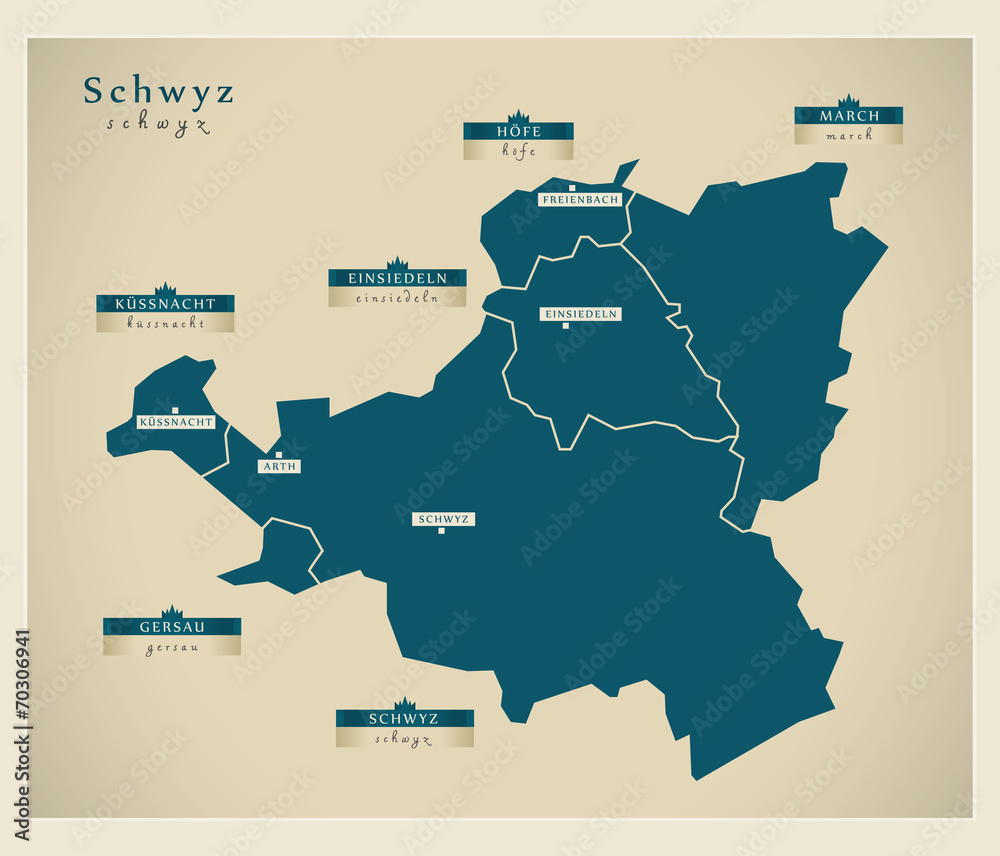 Moderne Landkarte - Schwyz CH