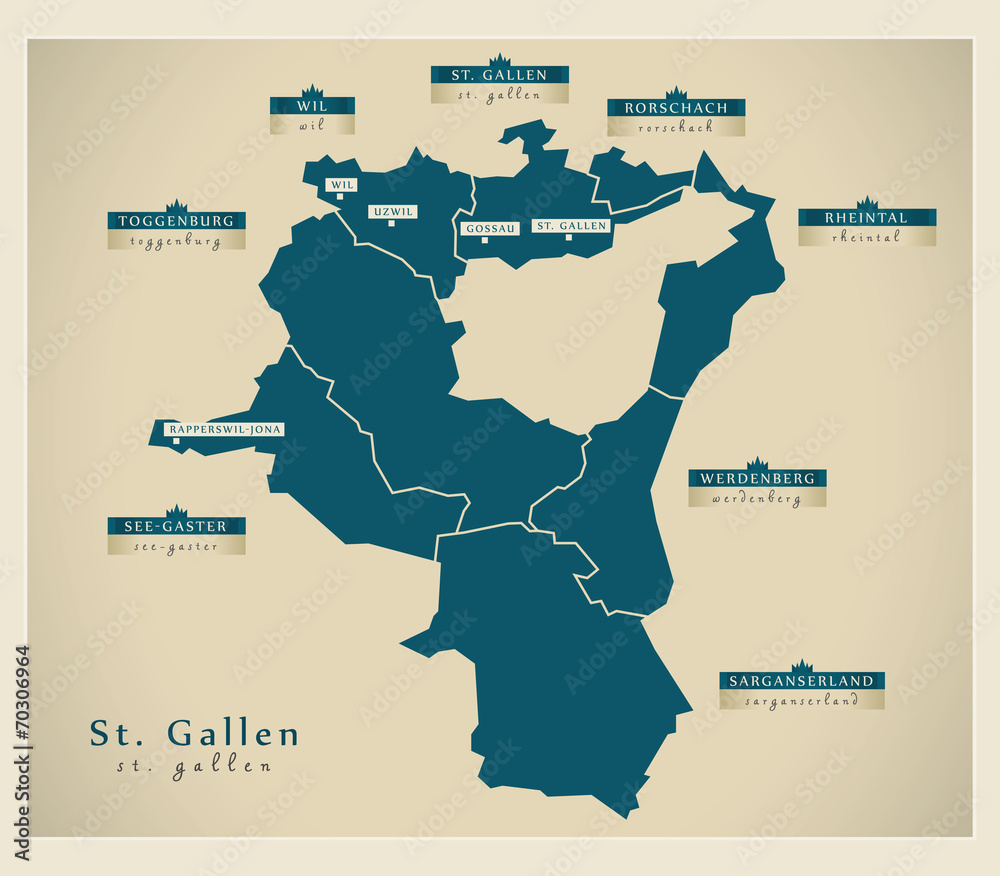 Moderne Landkarte - St. Gallen CH