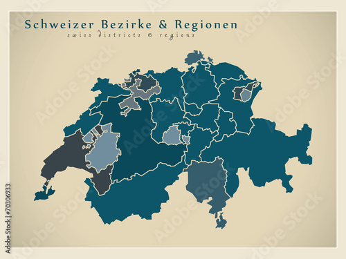 Moderne Landkarte - Schweizer Bezirke und Regionen CH