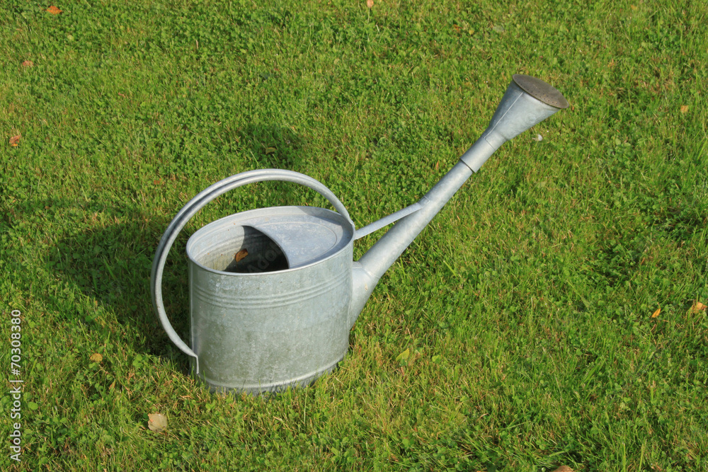 Watering-can (watering-pot) on the grass Watering-can (watering-pot) on the grass