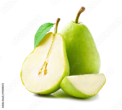 Fotografie, Obraz Ripe pear with leaf.