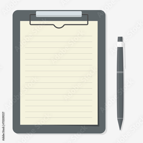 black clipboard with brown paper and pen put alongside.