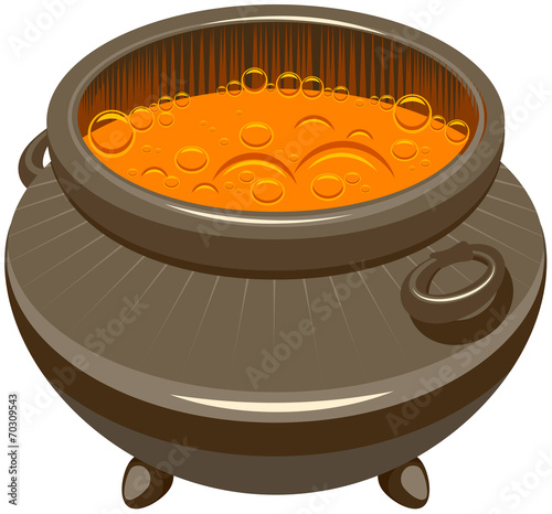 Potion brewed and boiling in the cauldron