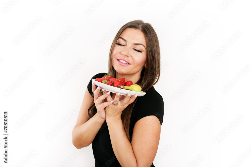 junge Frau mit verschiedenem Obst junge Frau mit verschiedenem Obst
