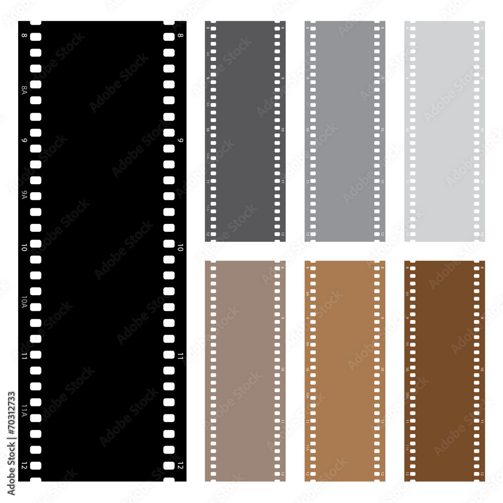 Illustration pack of film strips isolated on white background