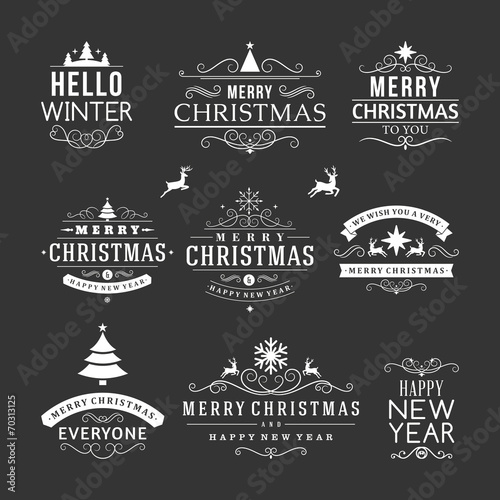 Christmas decoration set of design elements and holidays wishes