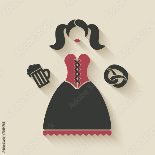 Oktoberfest girl with beer mug and pretzel