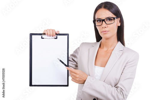 Copy space on her clipboard.