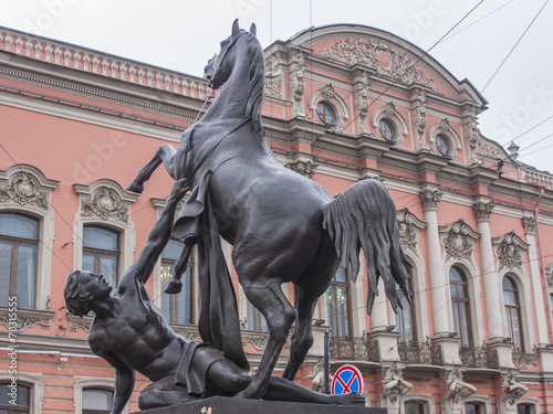 St. Petersburg, Russia. Klodt's well-known sculpture on Anichkov photo