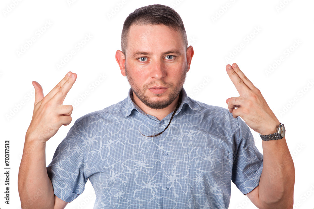 Attractive adult man with stubble in summer shirt Attractive adult man with stubble in summer shirt
