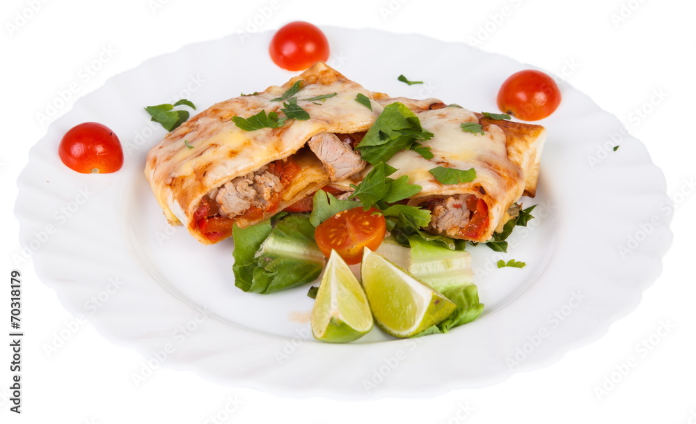 Mexican food burrito isolated on white background Mexican food burrito isolated on white background