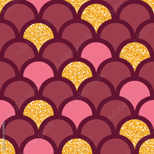 Gold glitter fish scale seamless pattern background