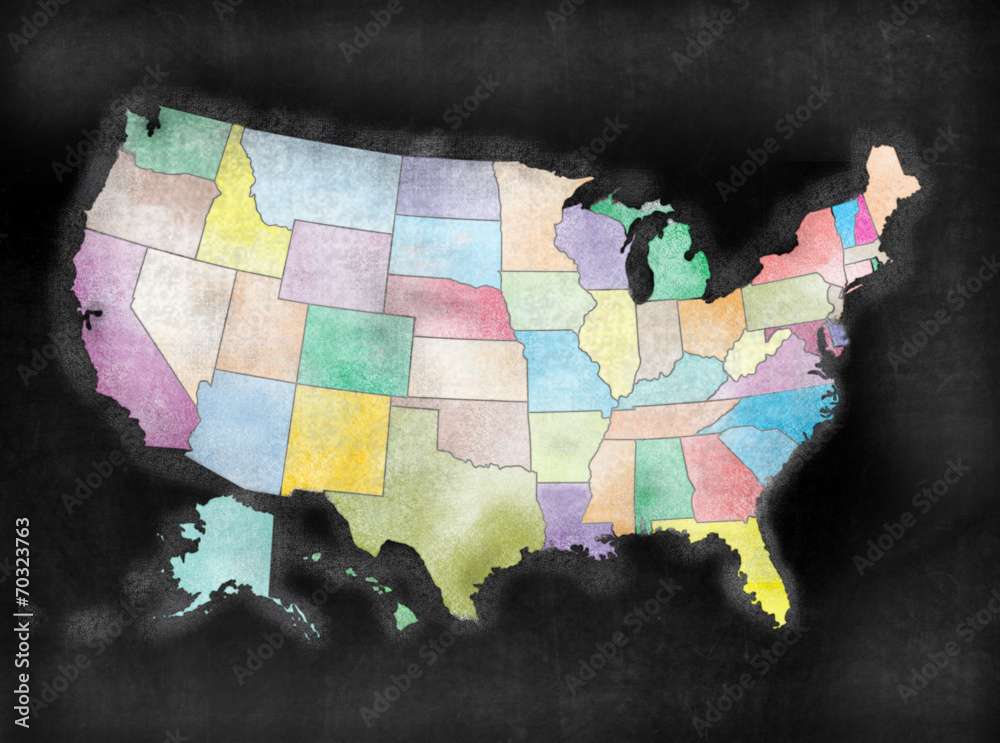 Obraz premium Blackboard or Chalkboard U.S.A. American States Map