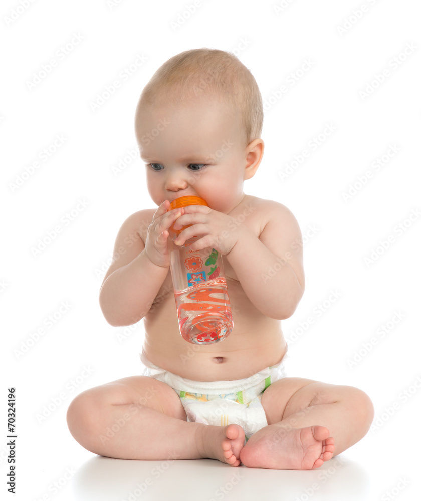 Infant child baby toddler sitting and drinking water Infant child baby toddler sitting and drinking water