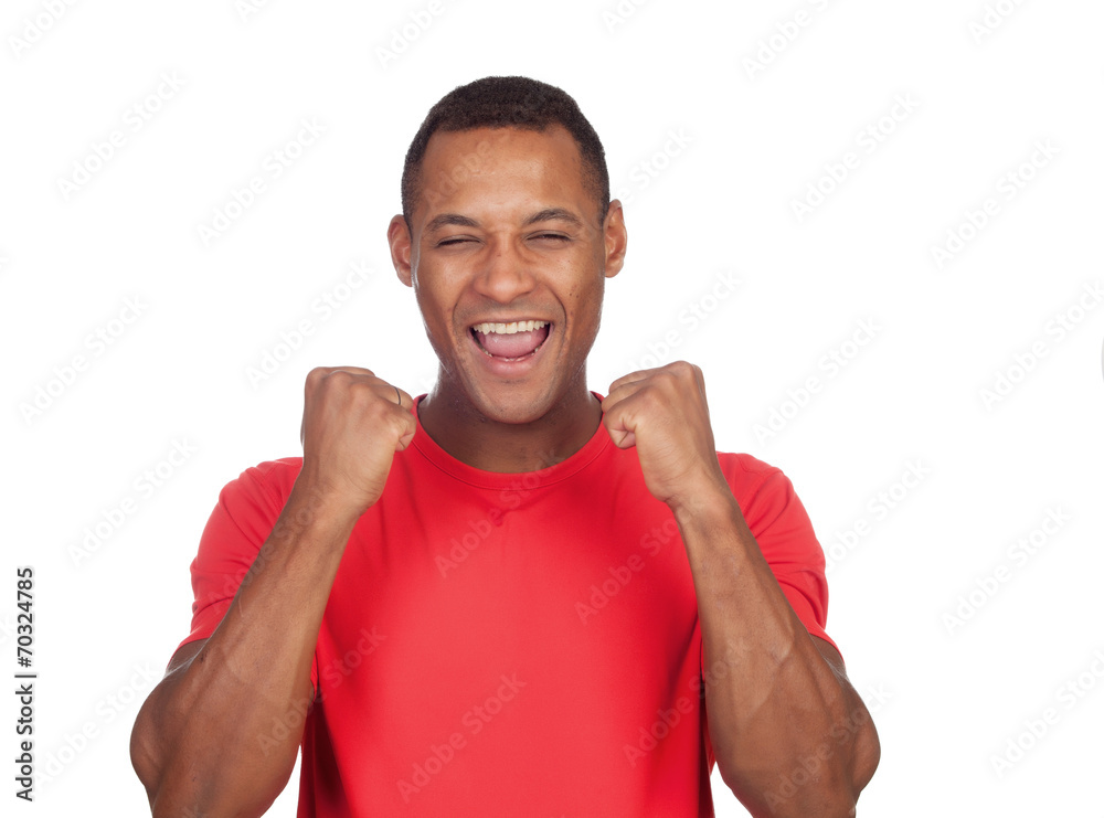 Winner men in red isolated Winner men in red isolated