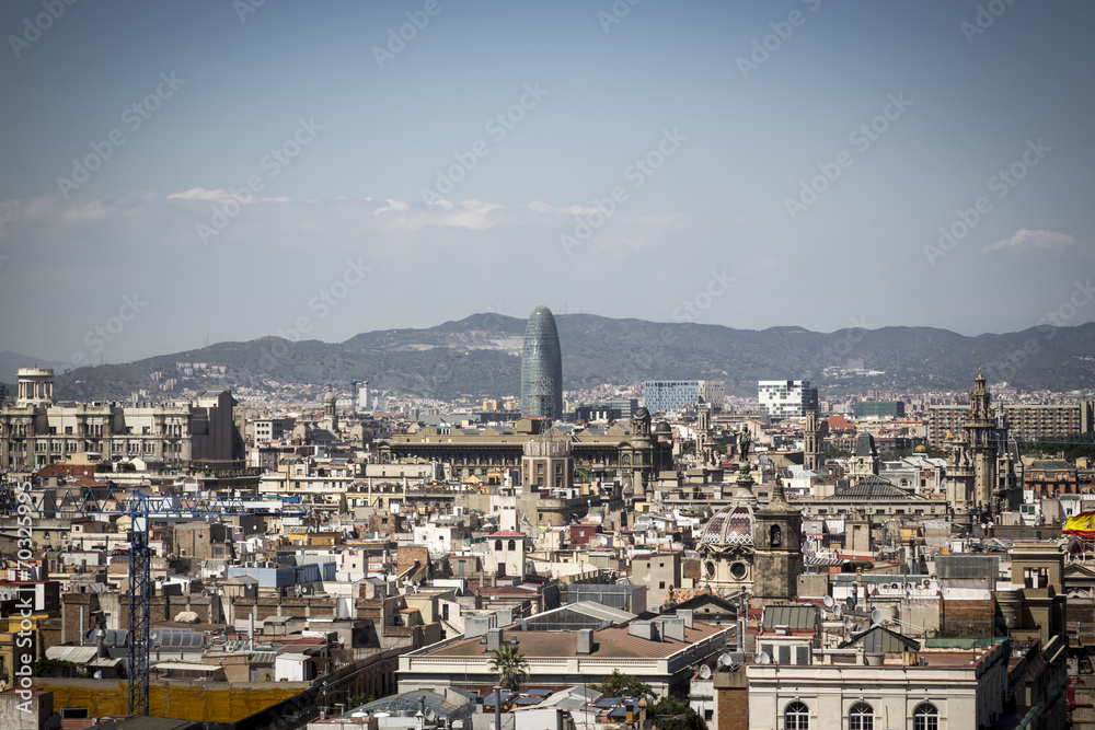Skyline of Barcelona with Torre Agbar in background