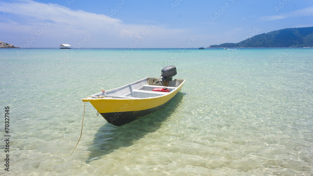 Taxi boat on tropical beach, Perhentian Island, Malaysia