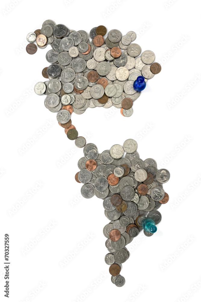 Map made of coins isolated on white background Map made of coins isolated on white background