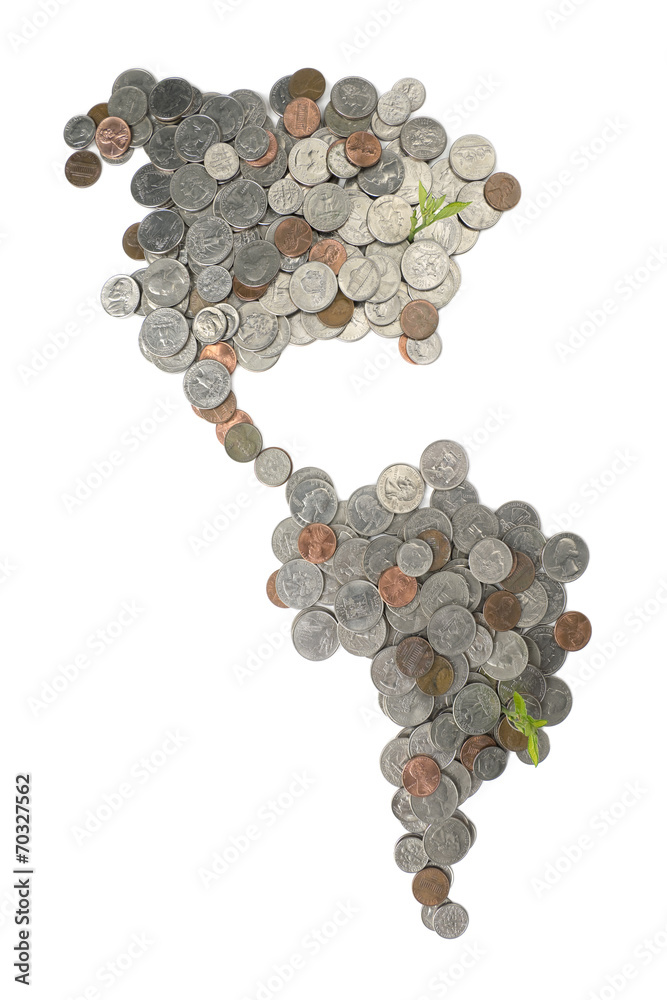 Map made of coins isolated on white background Map made of coins isolated on white background