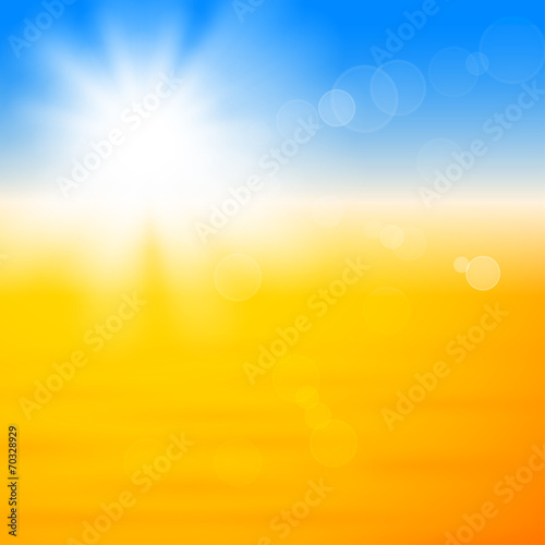 Background with shiny sun over the sand © swillklitch