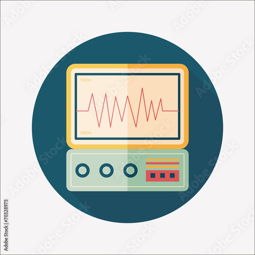 monitor in the ICU flat icon with long shadow