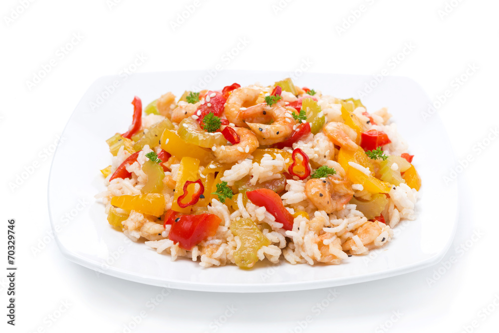 rice with vegetables with shrimp, isolated rice with vegetables with shrimp, isolated