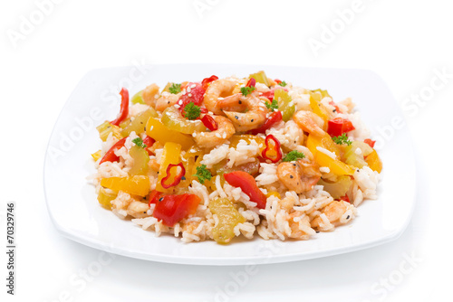 rice with vegetables with shrimp, isolated