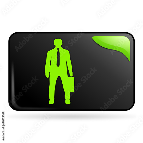 homme d'affaire sur bouton web rectangle vert