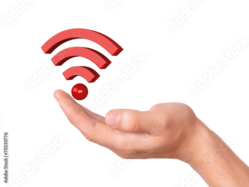hand holding wifi symbol on white Background