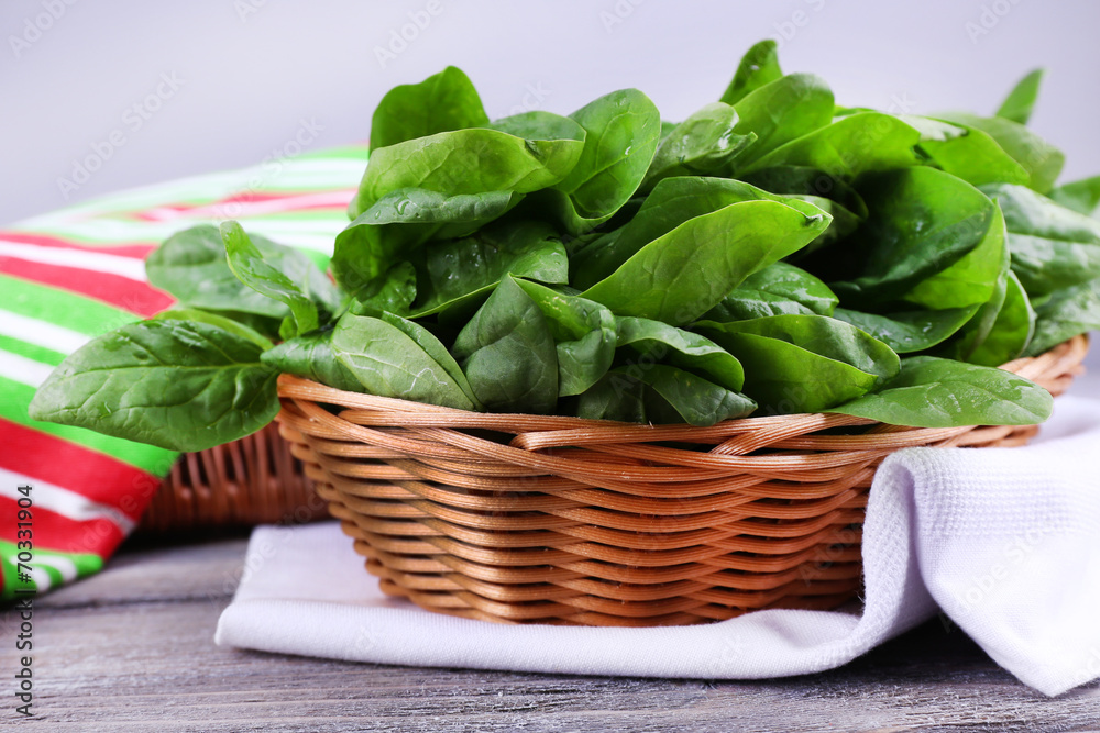 Fresh sorrel in round wicker basket Fresh sorrel in round wicker basket