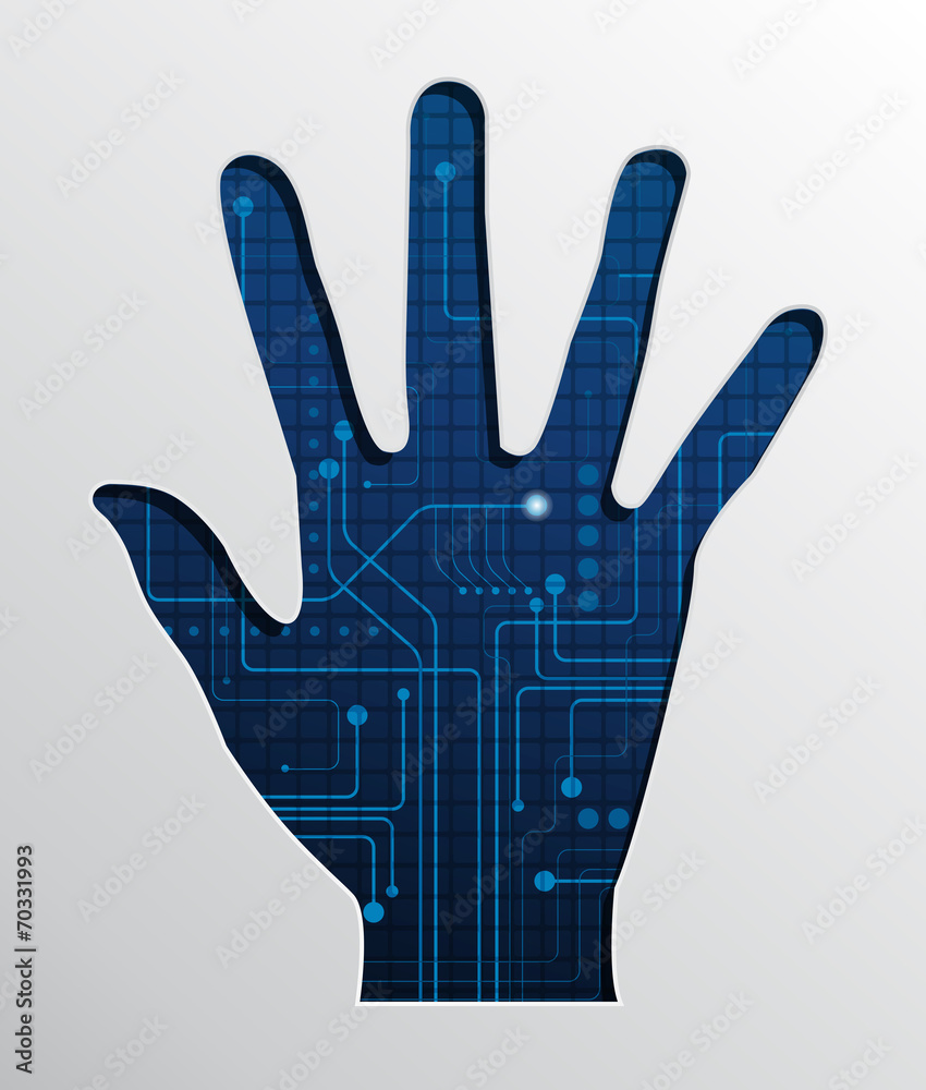 Blue Abstract circuit in hand shape Blue Abstract circuit in hand shape