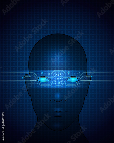 Blue abstract technology circuit on human face