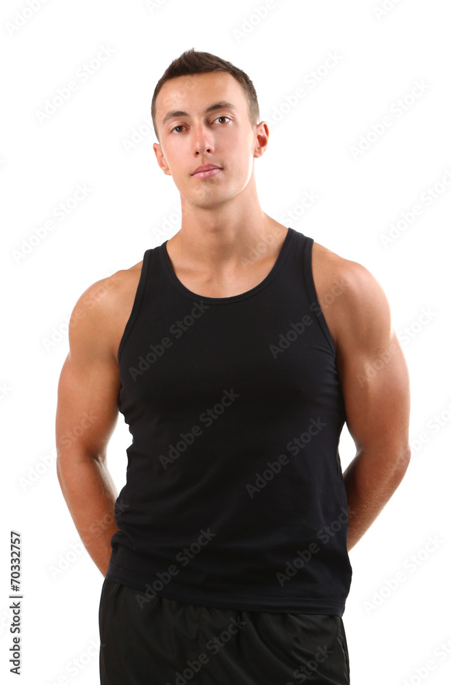 Handsome and strong young man isolated on white