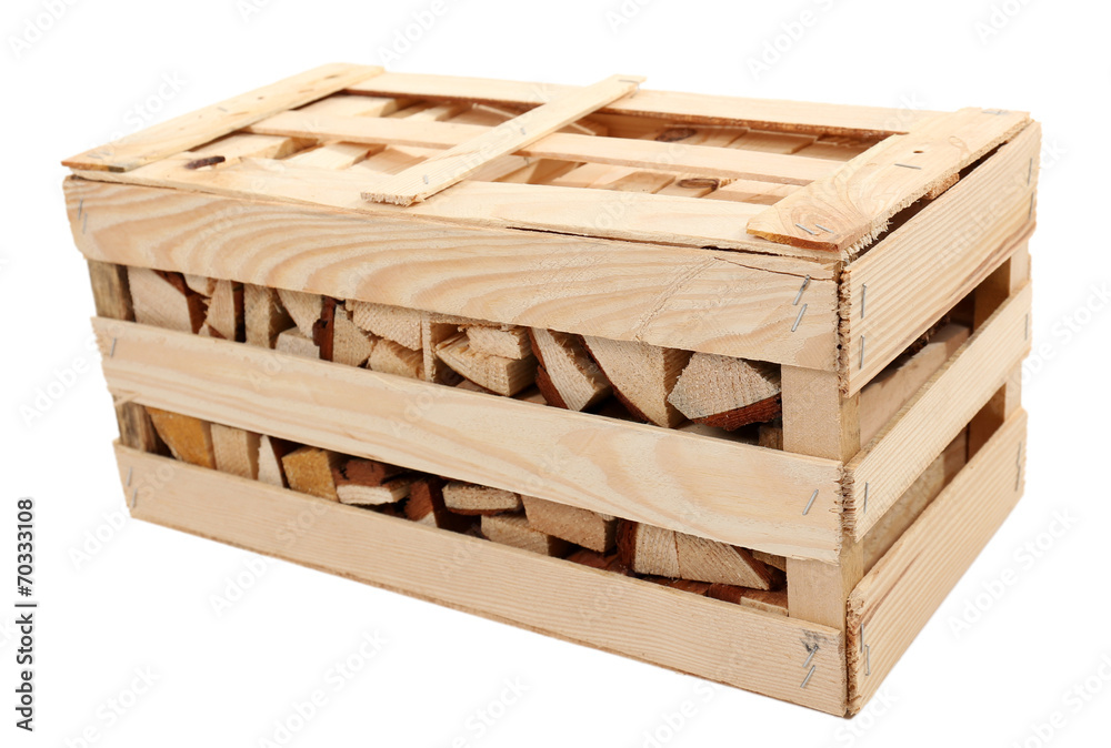 Firewood in wooden box isolated on white Firewood in wooden box isolated on white