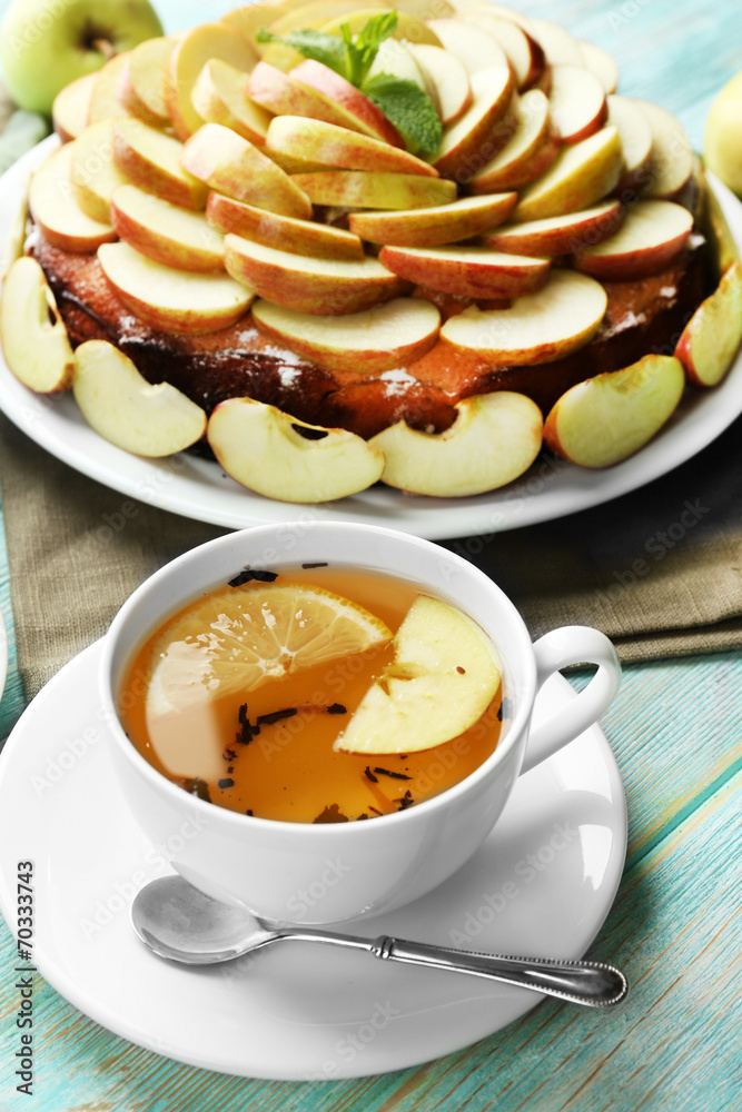 Homemade apple pie served on table, close-up Homemade apple pie served on table, close-up