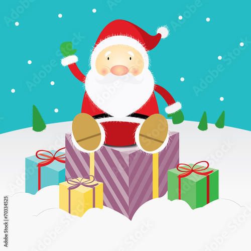 Santa Claus sitting on a present