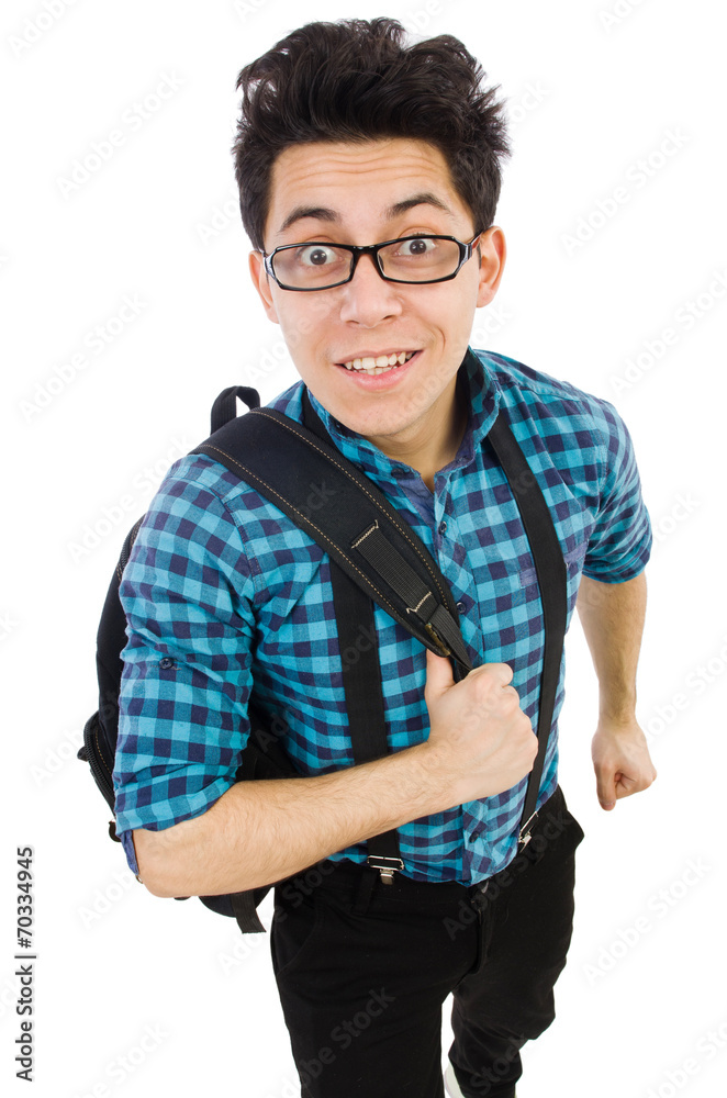 Student with backpack isolated on the white Student with backpack isolated on the white