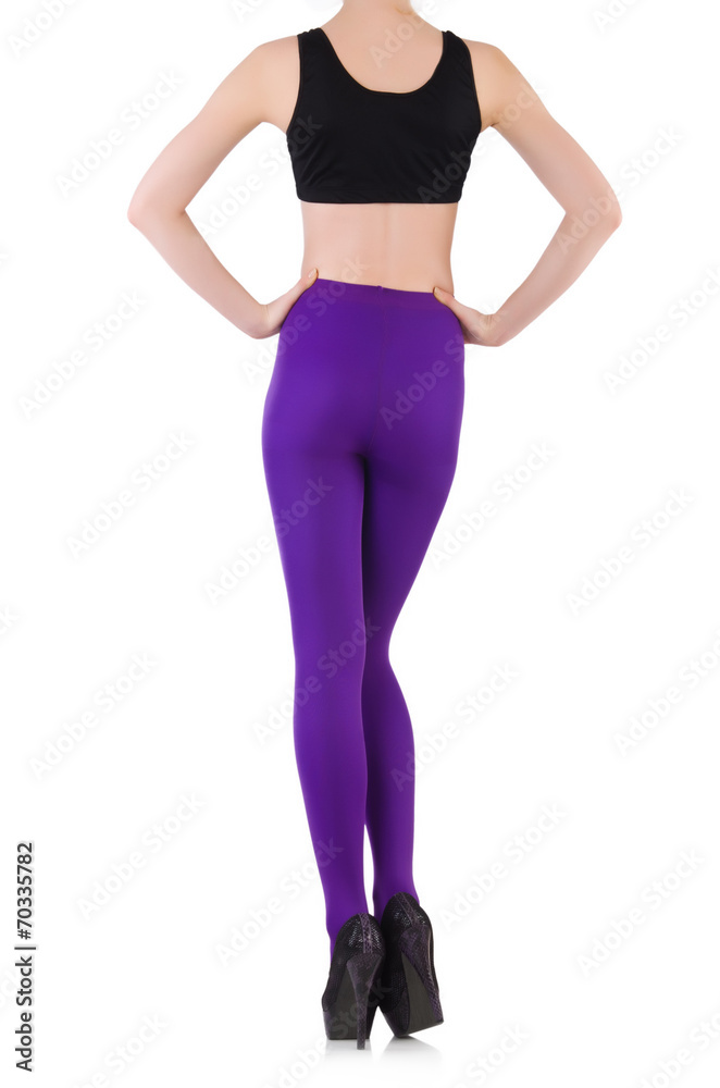 Woman legs wearing long stockings isolated on white Woman legs wearing long stockings isolated on white