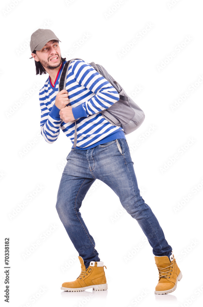 Student with backpack isolated on the white Student with backpack isolated on the white