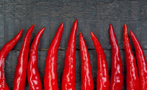 Red hot pepper closeup on wooden background