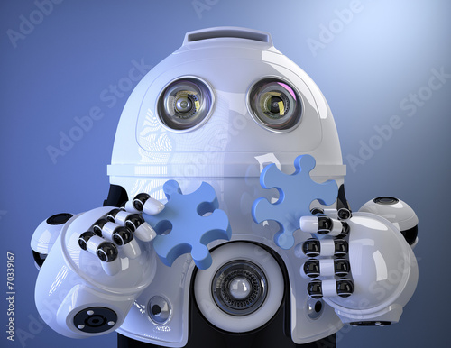 Robot joining puzzle. Technology concept. Containsclipping path photo