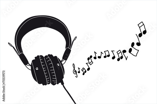 Stylish headphones with cable and notes illustration